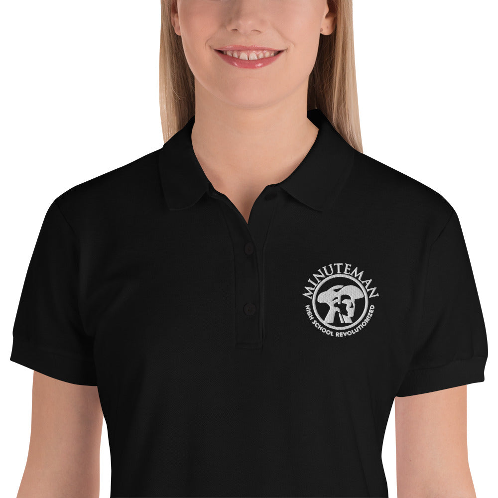 Minuteman Women's Embroidered Black Polo Shirt - Full Logo